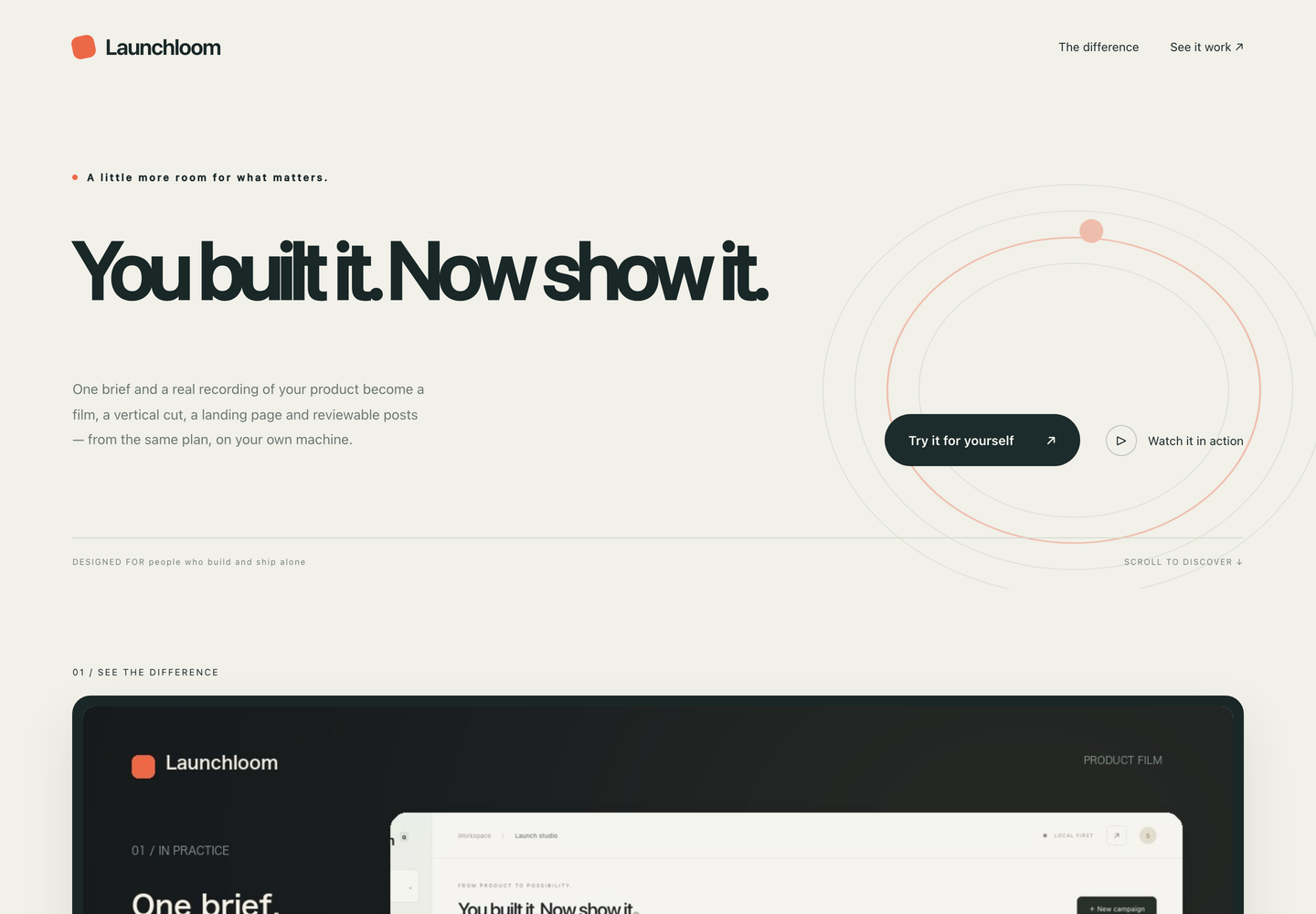Landing page actually generated by Launchloom